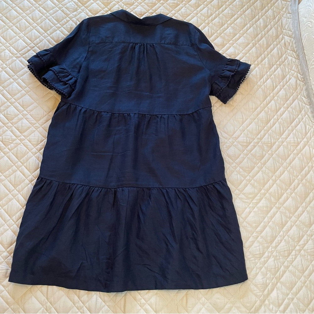 Chico’s Navy Blue Linen Tiered V-Neck Dress Chico’s Size 3 / XL / 16 - Picture 12 of 14